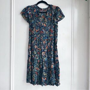 Anthropologie Robin Tiered Mini Dress small modal tropical peacock floral print
